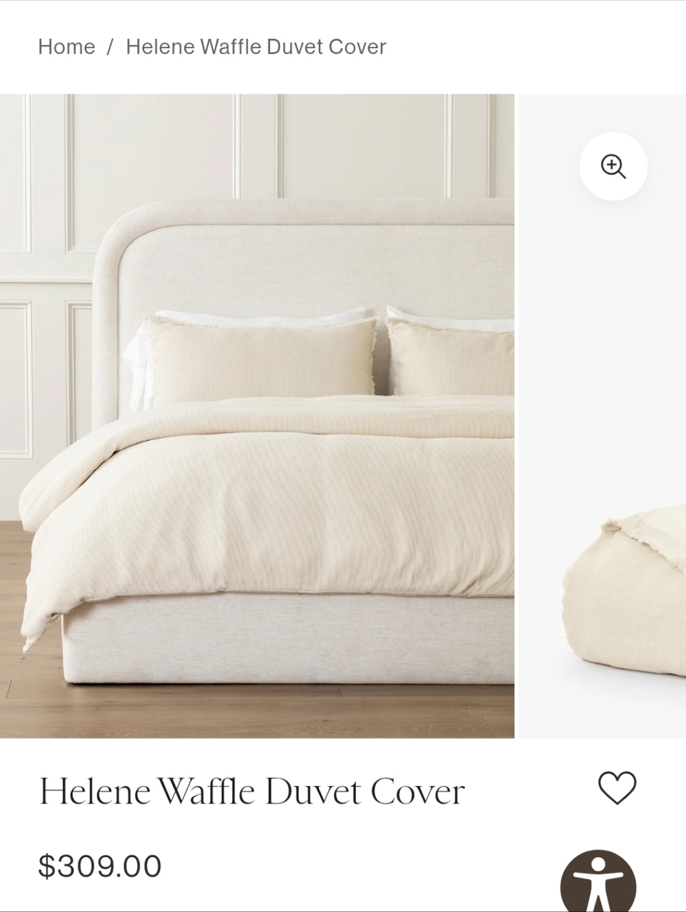 McGee & Co Helene Waffle Duvet Cover King 100% Cotton Cream Neutral Pre-Owned